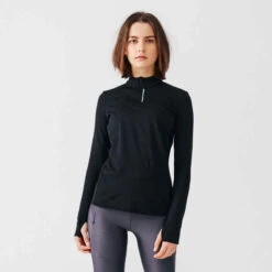 Kalenji T-shirt Manches Longues Chaud Running Femme - Zip Warm Violet -Kalenji 8394789