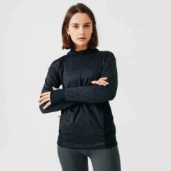Kalenji Sweat Running à Capuche Femme - Warm Vert -Kalenji 8550679