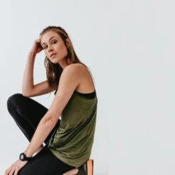 Kalenji Débardeur Running Léger Femme - Light Kaki -Kalenji debardeur running leger femme light kaki 3