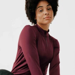 Kalenji T-shirt Manches Longues Chaud Running Femme - Zip Warm Violet -Kalenji maillot manches longues jogging femme run warm vert 4