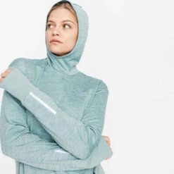 Kalenji Sweat Running à Capuche Femme - Warm Vert -Kalenji sweat capuche running run warm noir femme 4