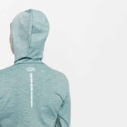 Kalenji Sweat Running à Capuche Femme - Warm Vert -Kalenji sweat capuche running run warm noir femme 5