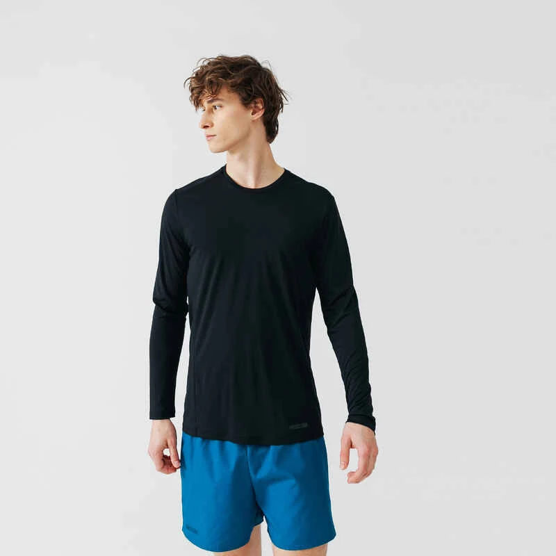 Men's Running Breathable Long-Sleeved T-shirt Sun Protect - black Kalenji Men's Running Breathable Long-Sleeved T-shirt Sun Protect - Black -Kalenji t shirt running anti uv homme blanc