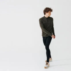 TEE SHIRT MANCHES LONGUES DE RUNNING CHAUD HOMME KALENJI KAKI -Kalenji tee shirt manches longues de running chaud homme kalenji kaki 2