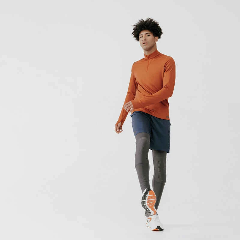 TEE SHIRT MANCHES LONGUES RUNNING RUN WARM ORANGE Kalenji TEE SHIRT MANCHES LONGUES RUNNING RUN WARM ORANGE -Kalenji tee shirt manches longues running run warm bleu fonce homme 4